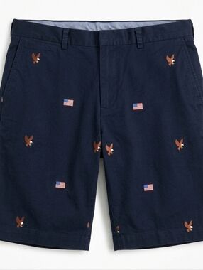 Brooks Brothers Navy Chino Shorts Mens 34 Printed American Flag Eagle Patriotic